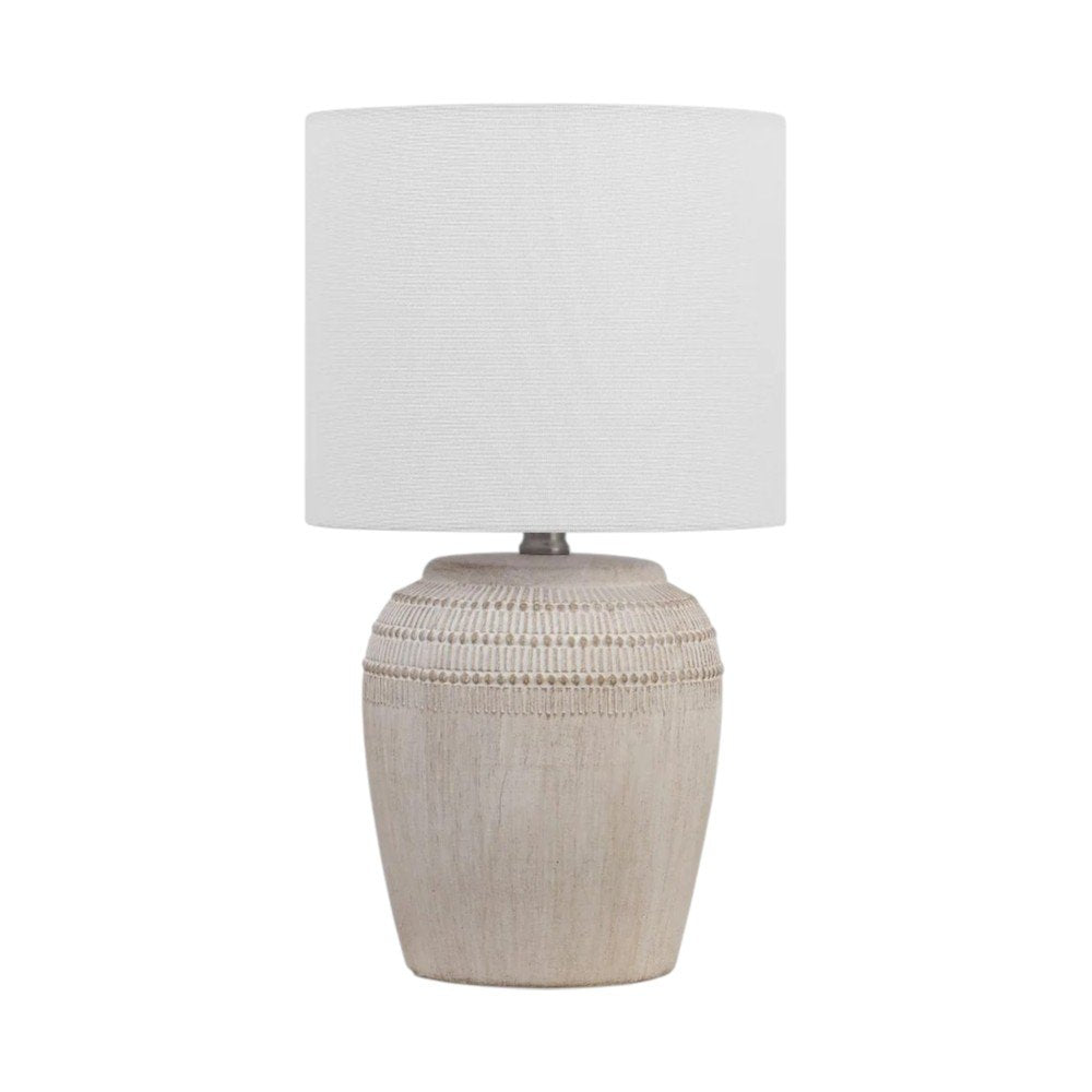 Set of Two 17" Clear Gourd Table Lamps With Drum Shades on a white background