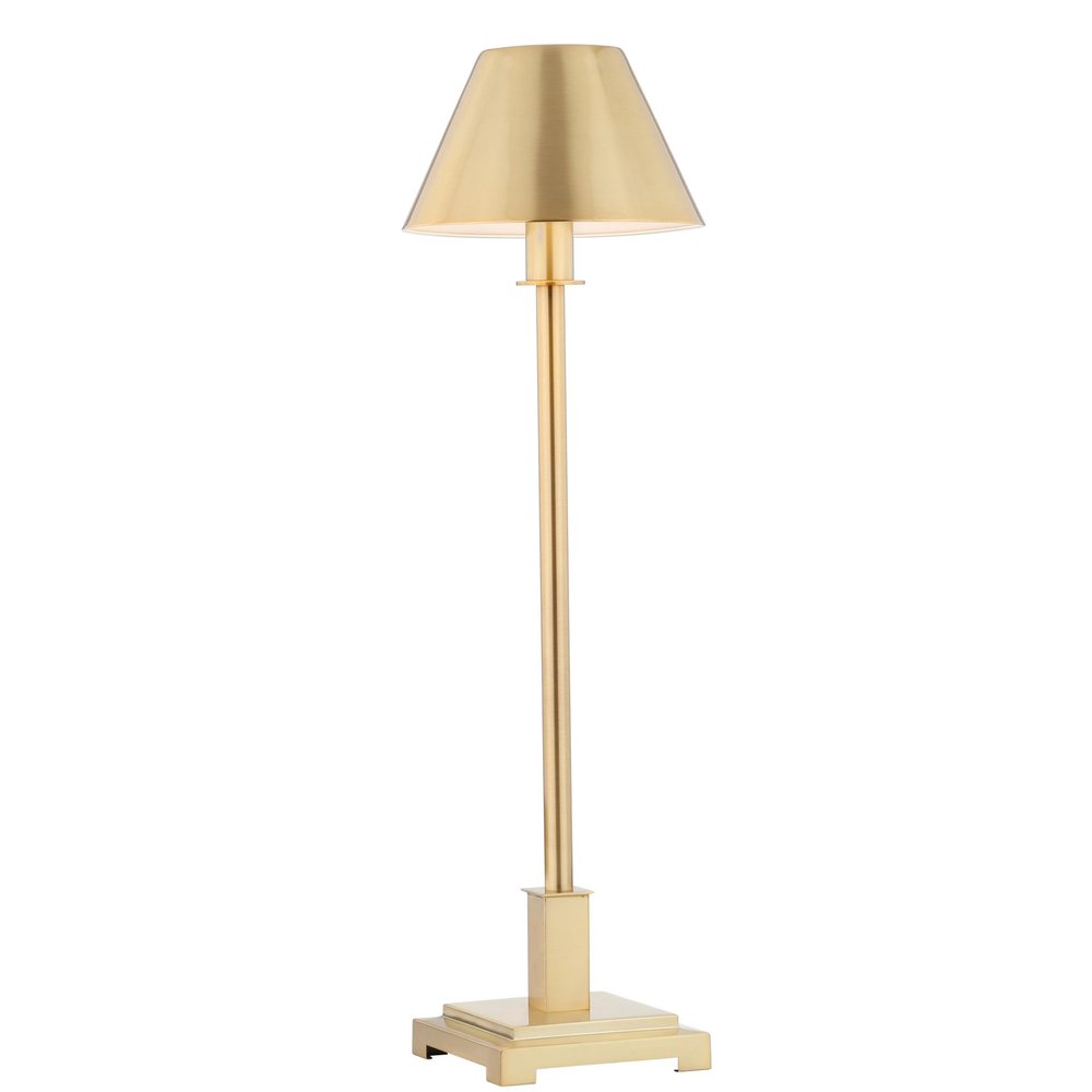 26" Gold Novelty Table Lamp With Drum Shade. Table lamp isolated on a plain white background, showing its gold color.