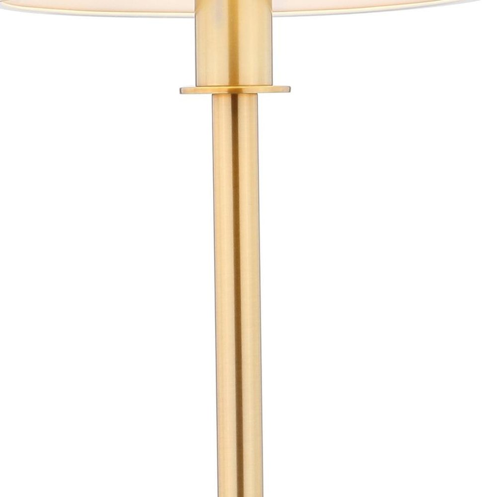 26" Gold Novelty Table Lamp With Drum Shade. Table lamp isolated on a plain white background, in a gold finish.