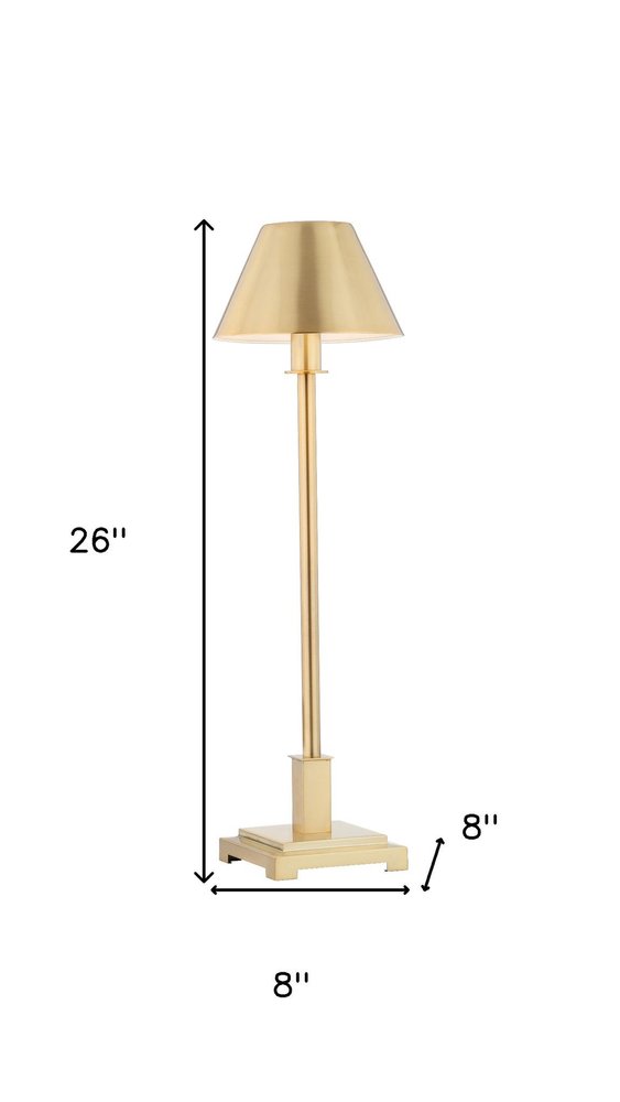 26" Gold Novelty Table Lamp With Drum Shade. Table lamp isolated on a plain white background, finished in gold.