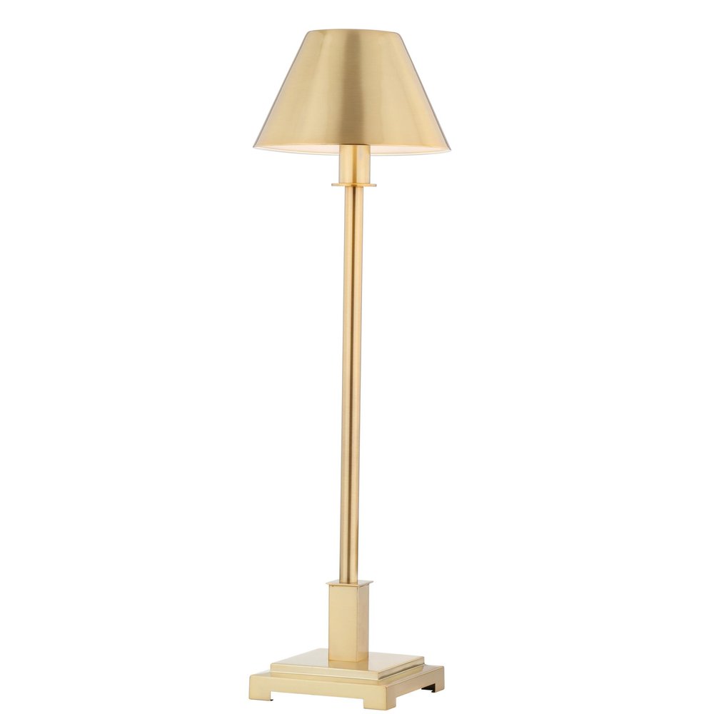 26" Gold Novelty Table Lamp With Drum Shade. Table lamp isolated on a plain white background, in a gold finish.