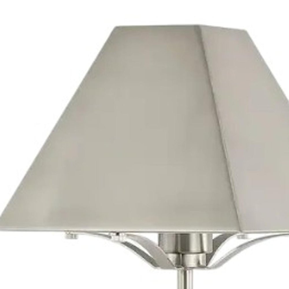 25" Nickel Table Lamp With Novelty Shade. Table lamp isolated on a plain white background, showing its silver color.