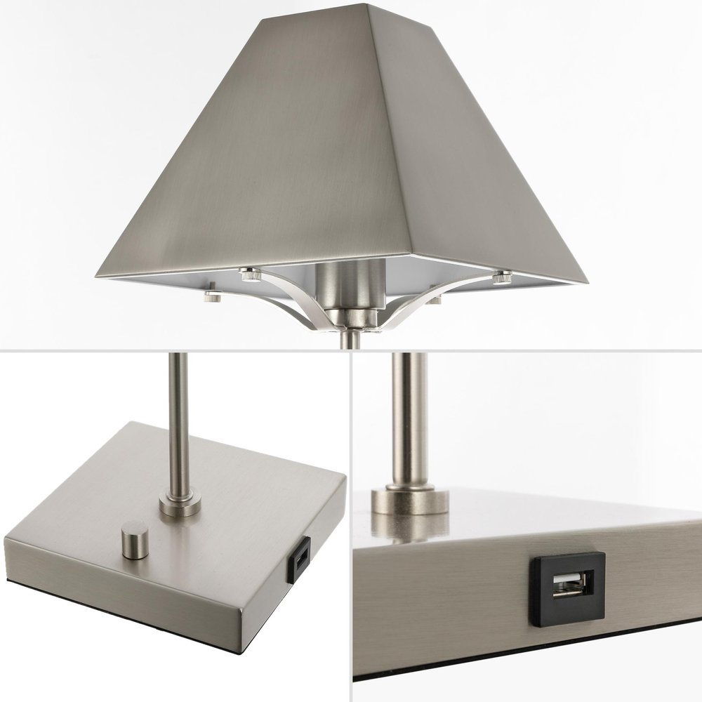 25" Nickel Table Lamp With Novelty Shade. Table lamp isolated on a plain white background, finished in silver.