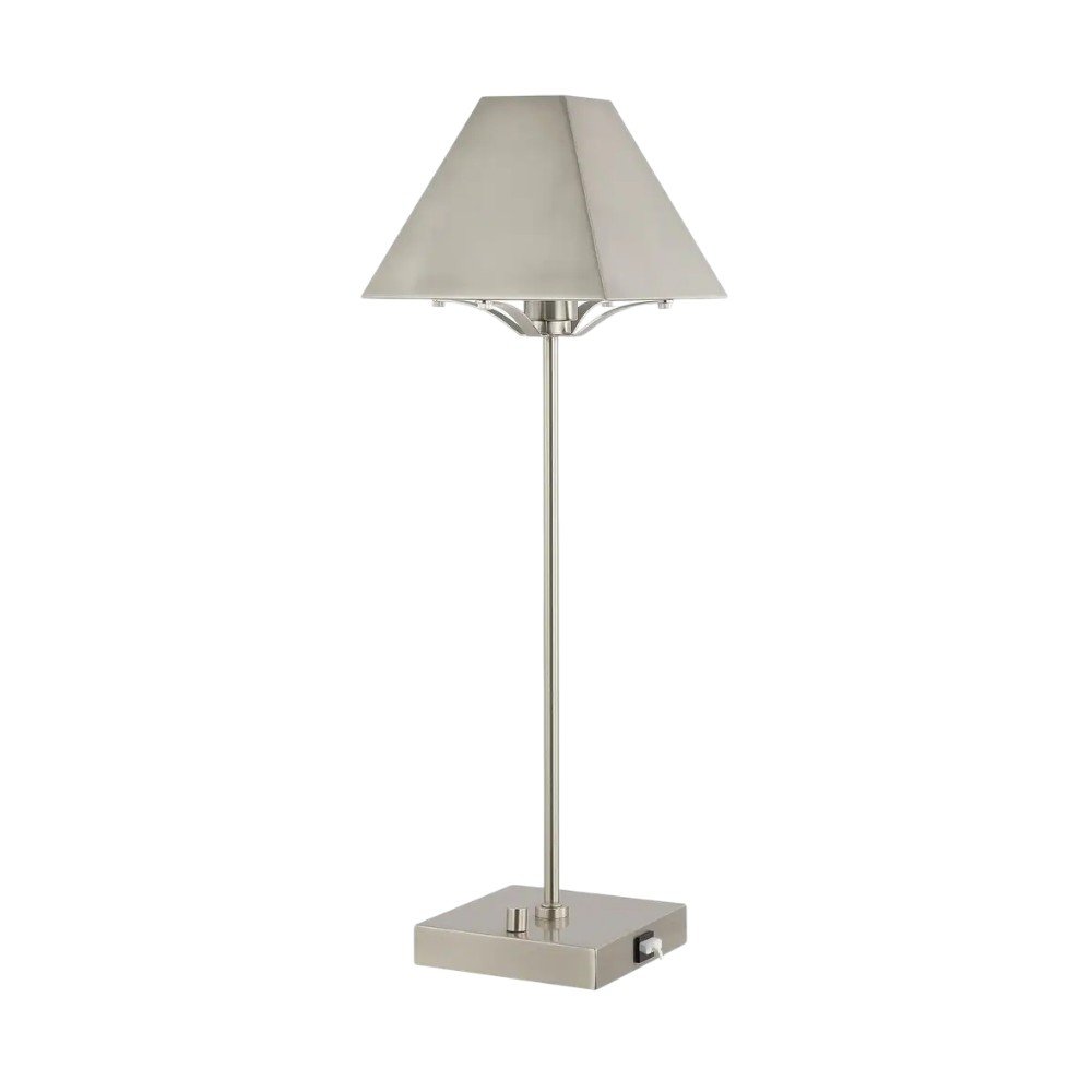 25" Nickel Table Lamp With Novelty Shade. Table lamp isolated on a plain white background, in a silver finish.