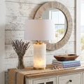 26" White And Gold Table Lamp With Drum Shade. Table lamp in gold.