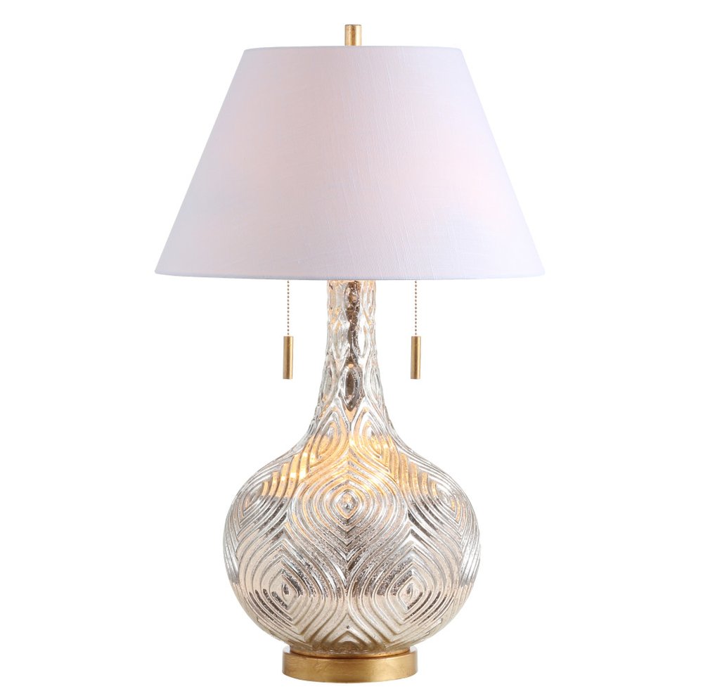 31" Gold Novelty Table Lamp With Globe Shade. Table lamp isolated on a plain white background.