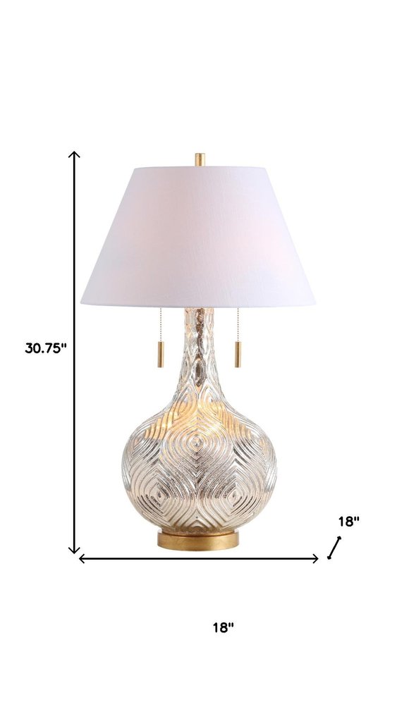 31" Gold Novelty Table Lamp With Globe Shade. Table lamp isolated on a plain white background.