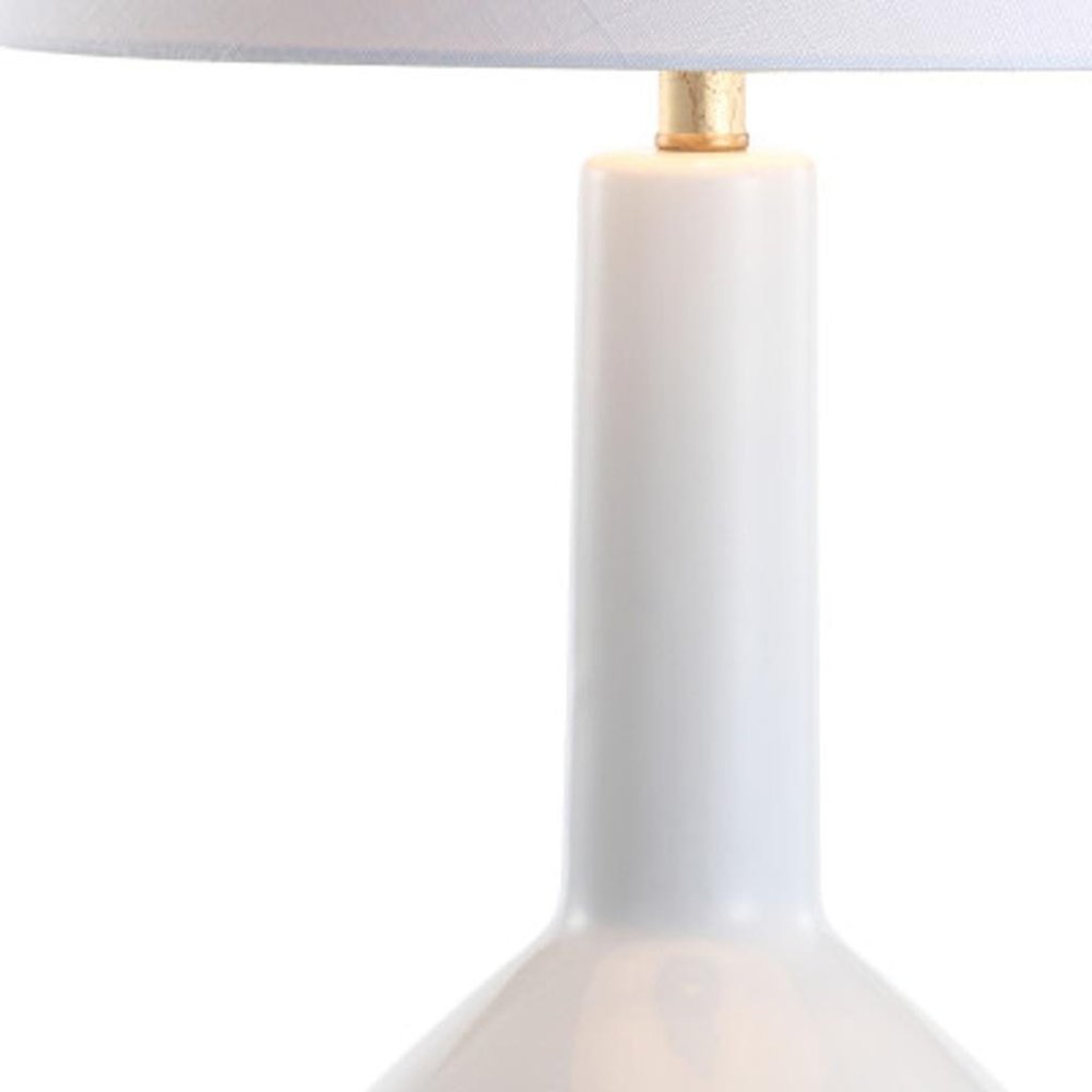 29" White And Gold Urn Table Lamp With Empire Shade. Table lamp isolated on a plain white background, finished in white.