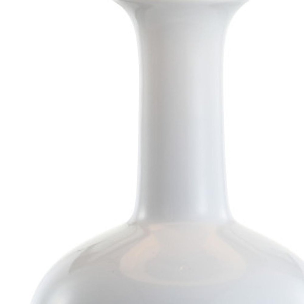 27" White And Gold Novelty Table Lamp With Drum Shade. Table lamp isolated on a plain white background, showing its white color.