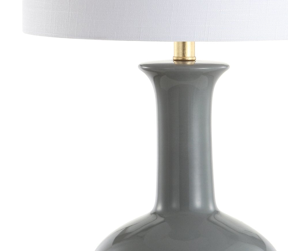 27" Steel Blue And Gold Novelty Table Lamp With Drum Shade. Table lamp isolated on a plain white background, showing a metal surface.
