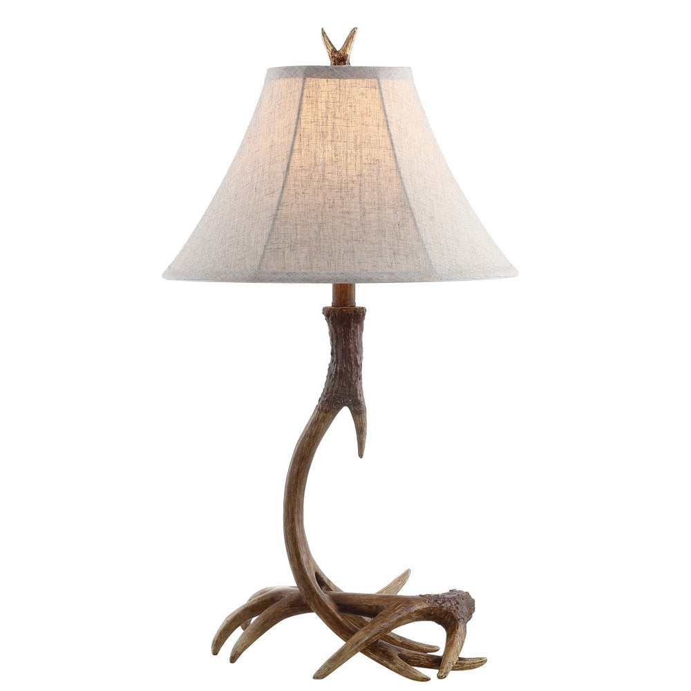 28" Brown Novelty Table Lamp With Globe Shade. Table lamp isolated on a plain white background, showing its brown color.