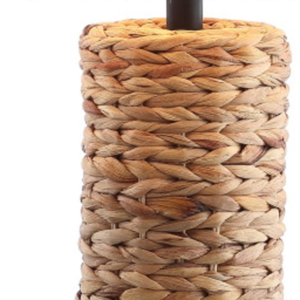 Set of Two 25" Natural And Black Bedside Lamps With Drum Shades on a white background