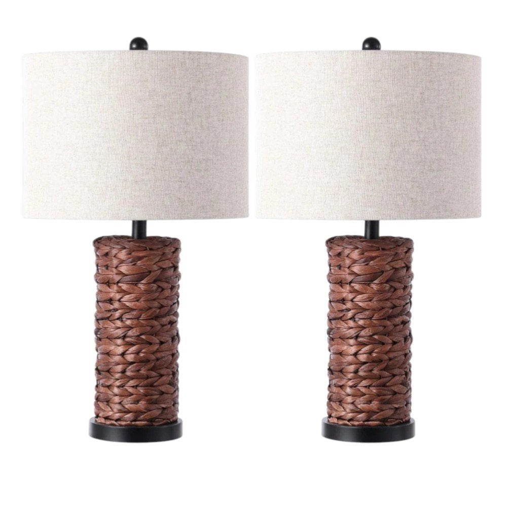 Set of Two 25" Black Table Lamps With Drum Shades