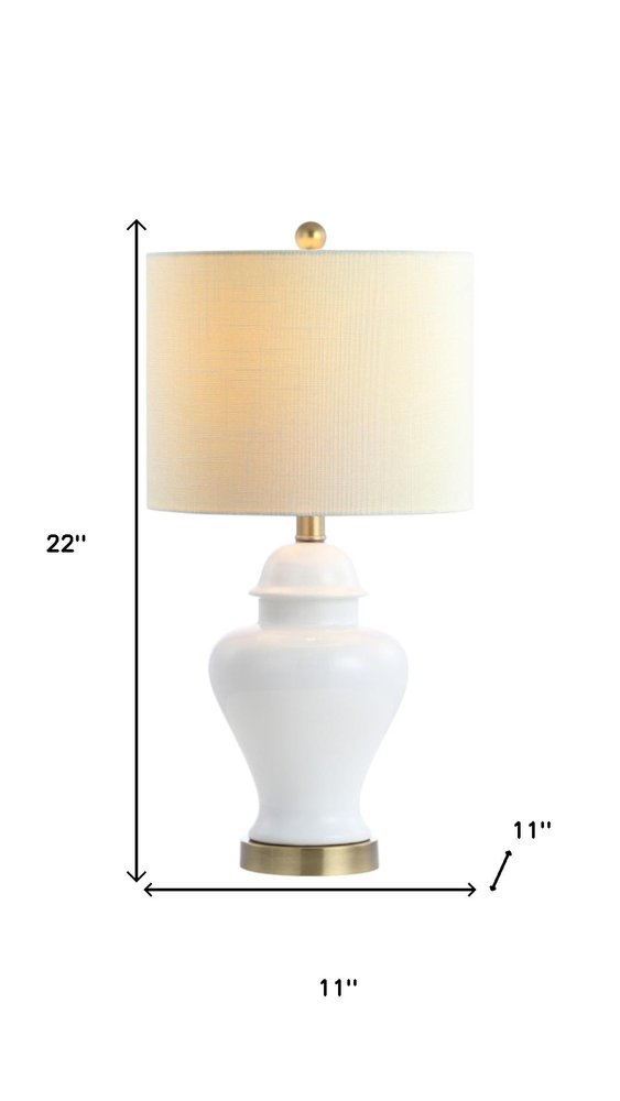 Set of Two 22" White And Gold Urn Bedside Lamps With Drum Shades