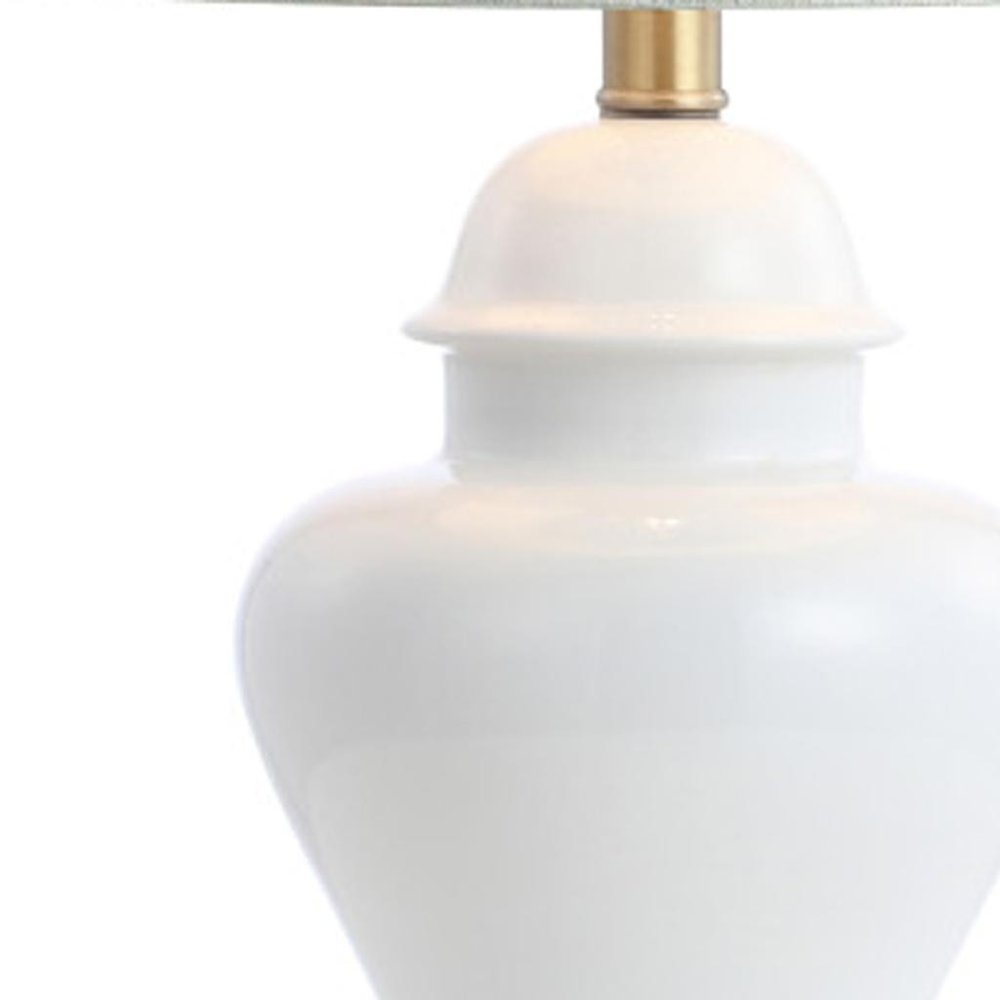 Set of Two 22" White And Gold Urn Bedside Lamps With Drum Shades