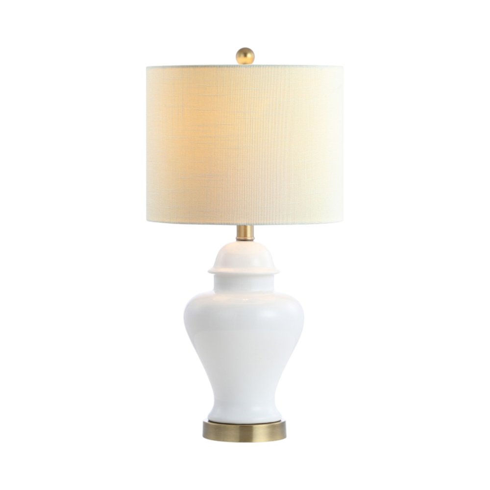 Set of Two 22" White And Gold Urn Bedside Lamps With Drum Shades