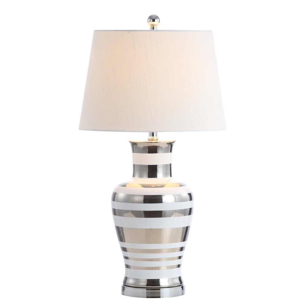 29" Silver Urn Table Lamp With Empire Shade. Table lamp isolated on a plain white background, in a silver finish.