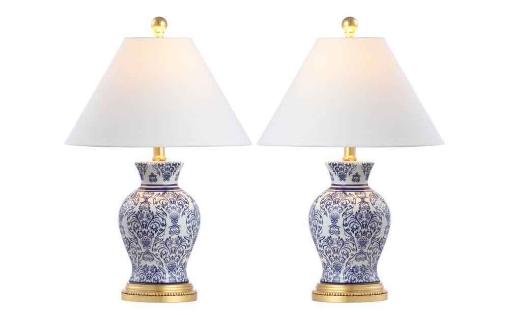 Set of Two 21" Gold Novelty Table Lamps With Empire Shades