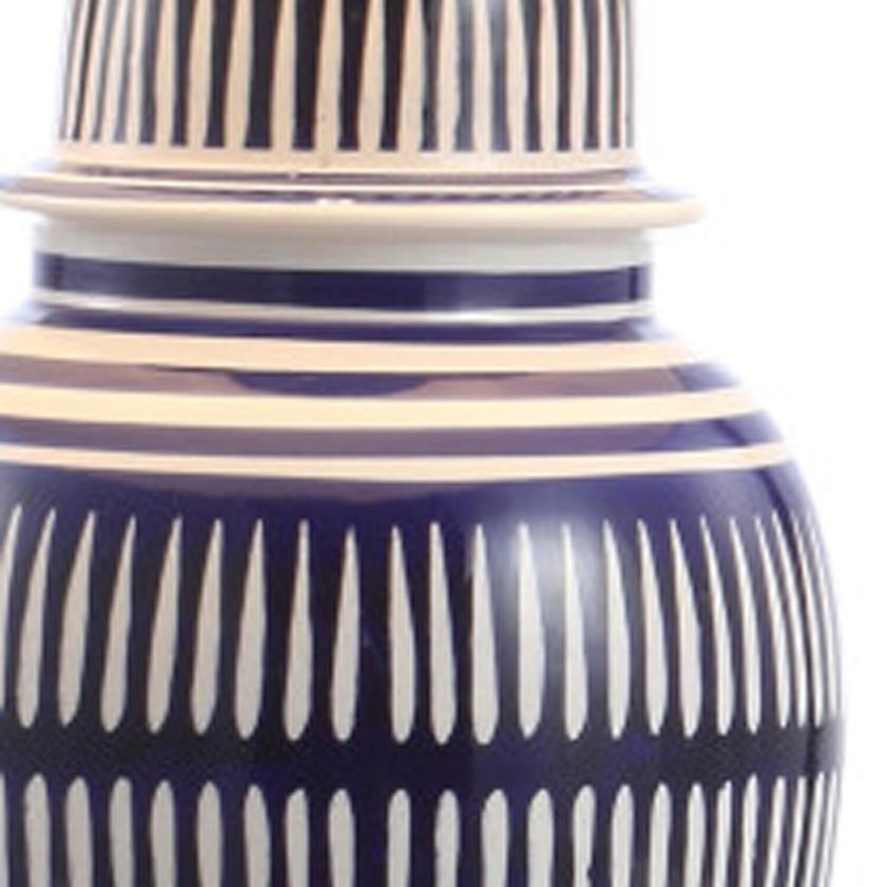 27" Navy Blue Gold And White Urn Table Lamp With Empire Shade. Table lamp in white.