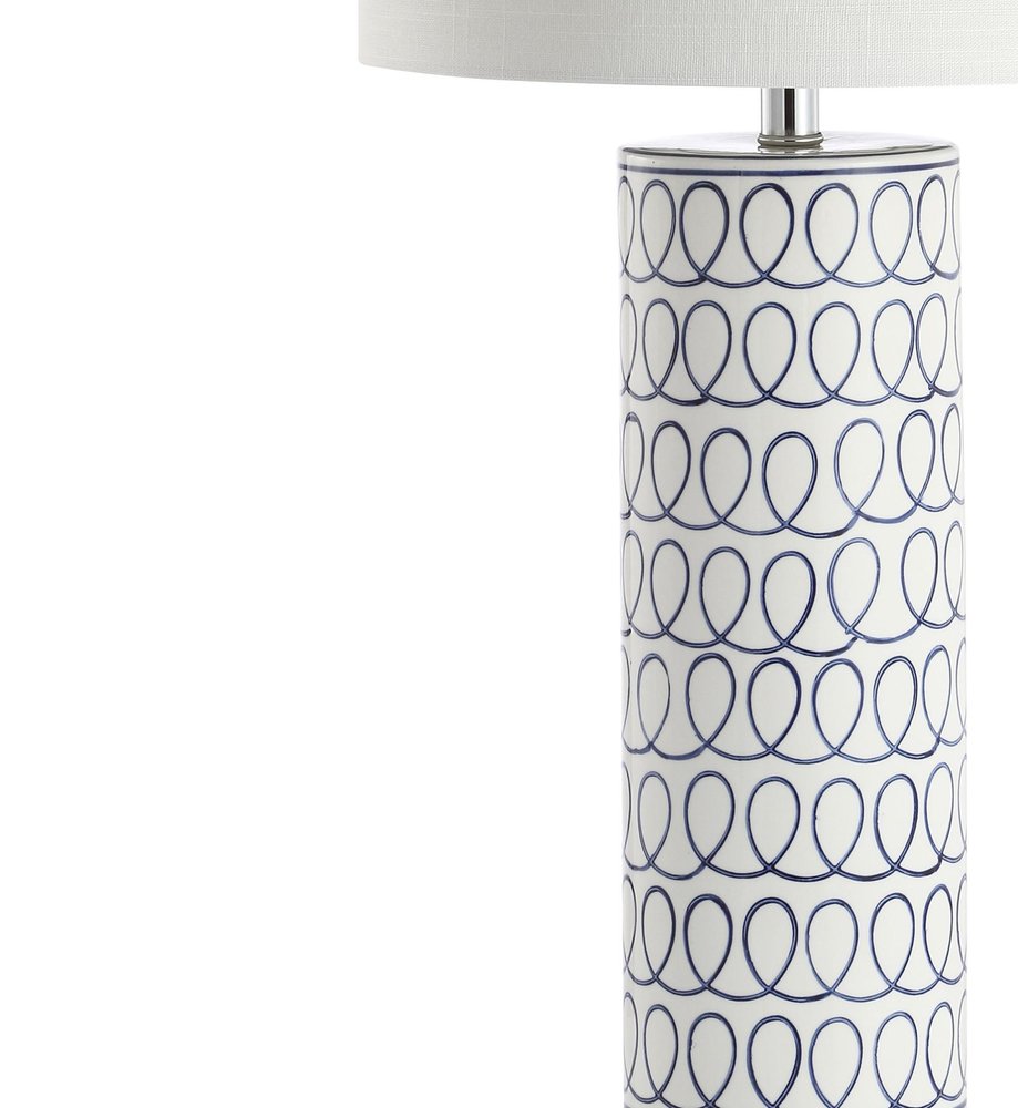 29" White Table Lamp With Drum Shade. Table lamp isolated on a plain white background, showing its white color.