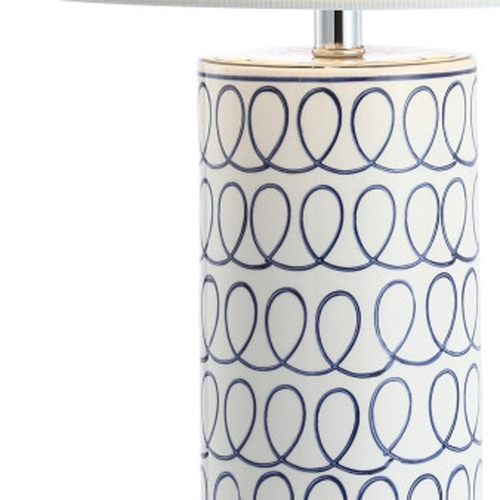 29" White Table Lamp With Drum Shade. Table lamp isolated on a plain white background, in a white finish.