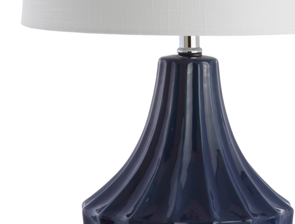 25" Navy Blue And Clear Novelty Table Lamp With Drum Shade. Table lamp in navy.
