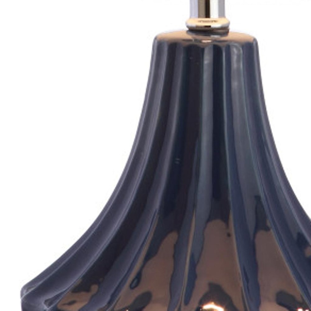 25" Navy Blue And Clear Novelty Table Lamp With Drum Shade. Table lamp isolated on a plain white background, finished in navy.