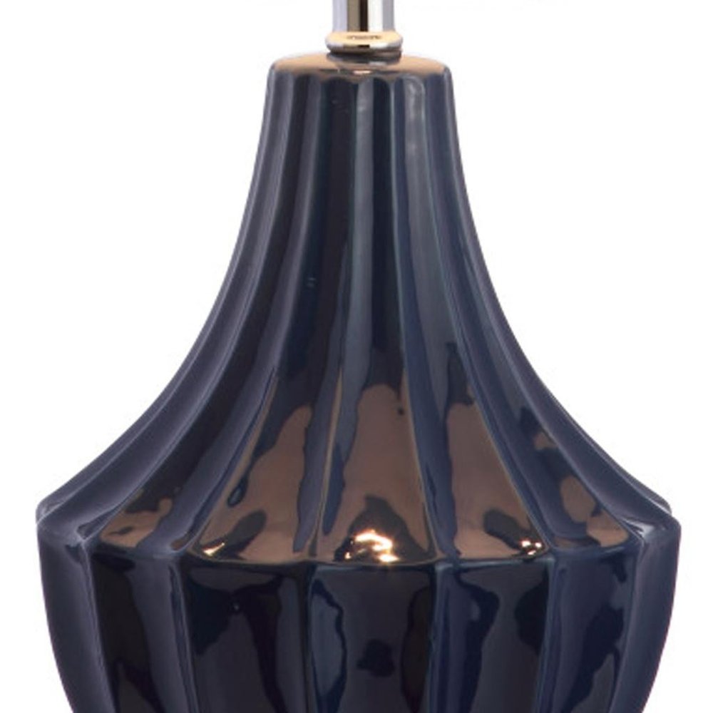 25" Navy Blue And Clear Novelty Table Lamp With Drum Shade. Table lamp isolated on a plain white background, in a navy finish.