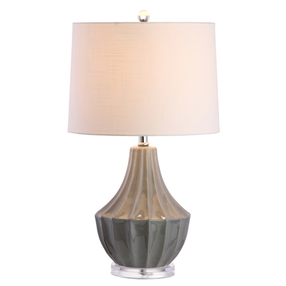 25" Gray And Clear Novelty Table Lamp With Drum Shade. Table lamp isolated on a plain white background.