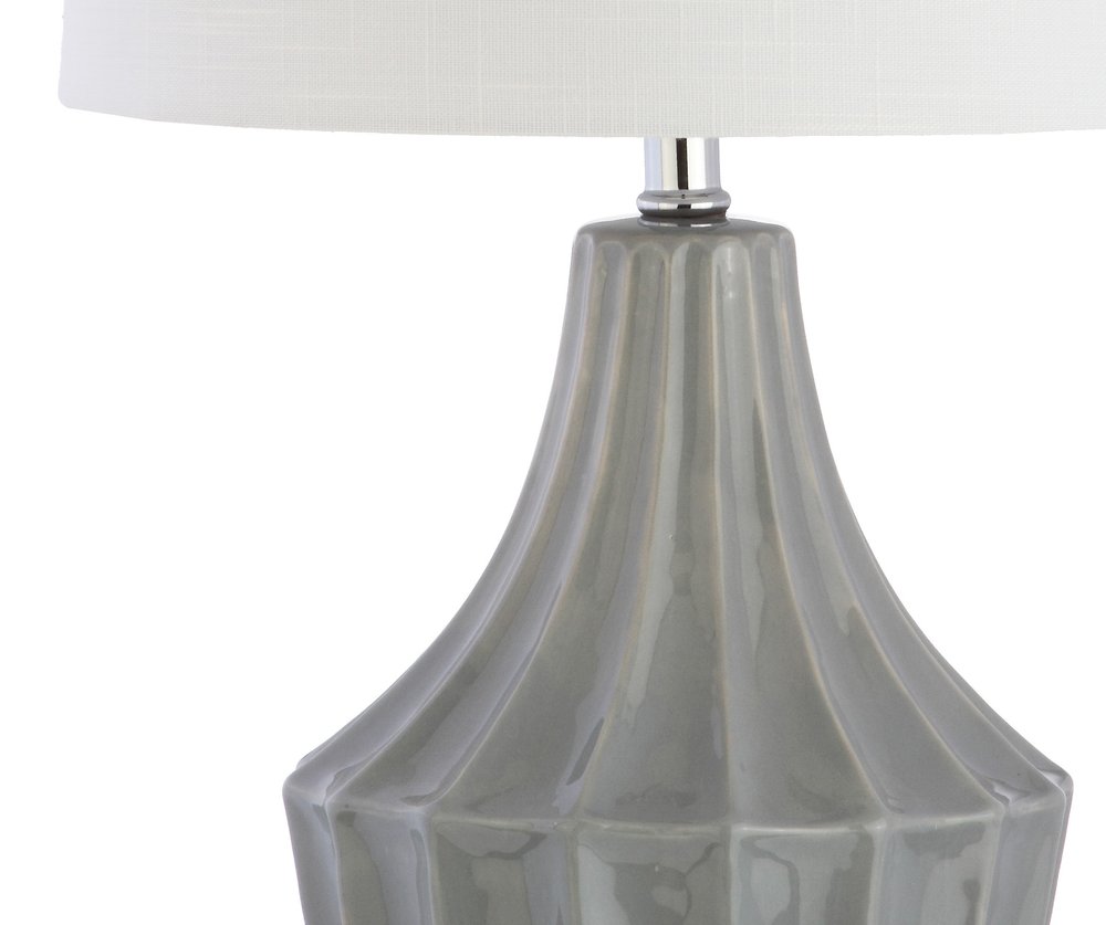 25" Gray And Clear Novelty Table Lamp With Drum Shade. Table lamp isolated on a plain white background, finished in gray.