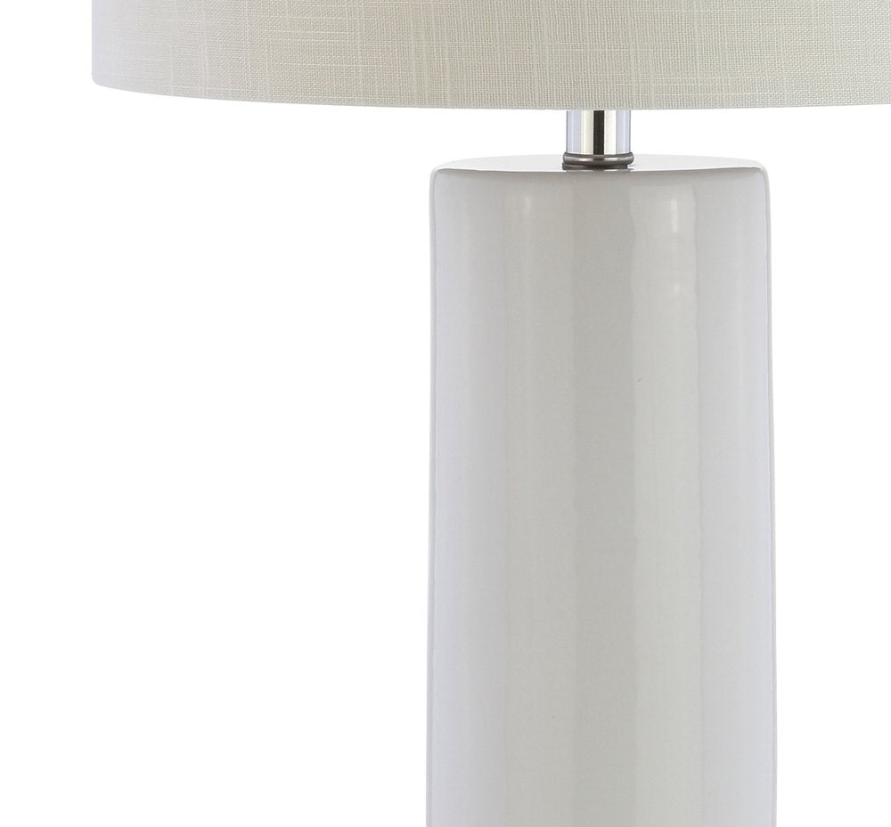32" Silver Novelty Table Lamp With Drum Shade. Table lamp isolated on a plain white background, in a silver finish.