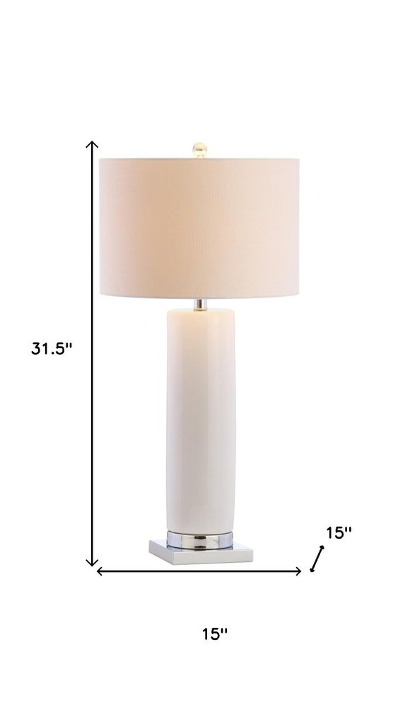 32" Silver Novelty Table Lamp With Drum Shade. Table lamp isolated on a plain white background, in a silver finish.