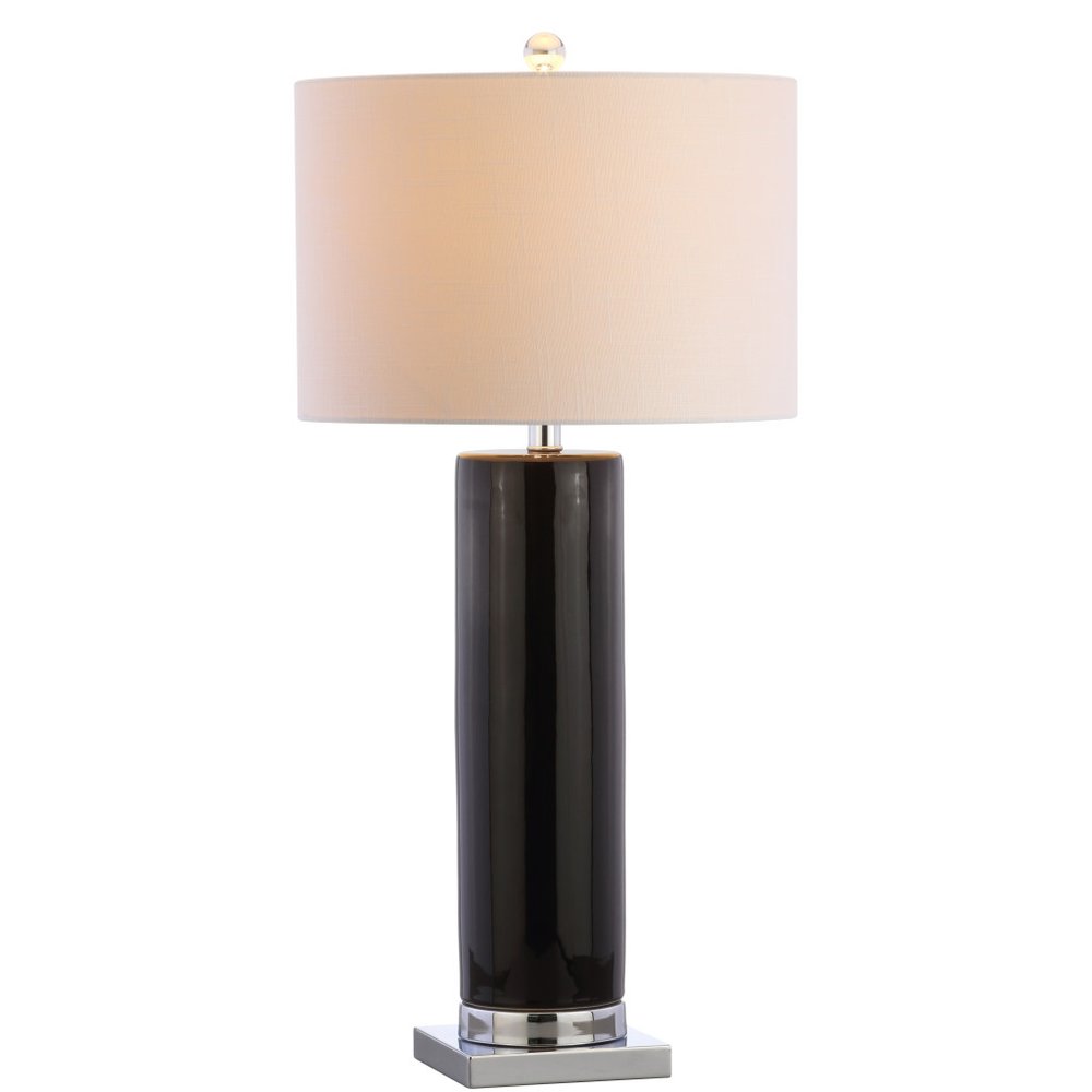 32" Silver Table Lamp With Drum Shade. Table lamp isolated on a plain white background.
