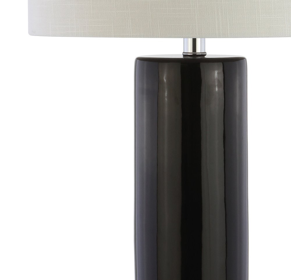 32" Silver Table Lamp With Drum Shade. Table lamp isolated on a plain white background, in a silver finish.