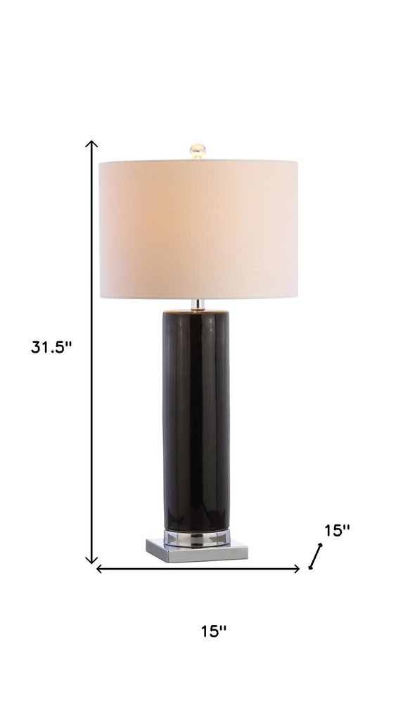 32" Silver Table Lamp With Drum Shade. Table lamp isolated on a plain white background.