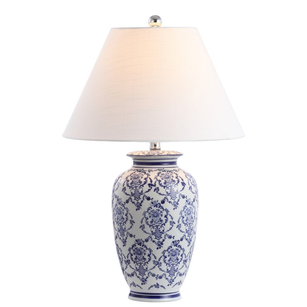 26" White Novelty Table Lamp With Globe Shade. Table lamp isolated on a plain white background, finished in white.