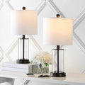Set of Two 21" Antiqued Bronze USB Table Lamps With Drum Shades