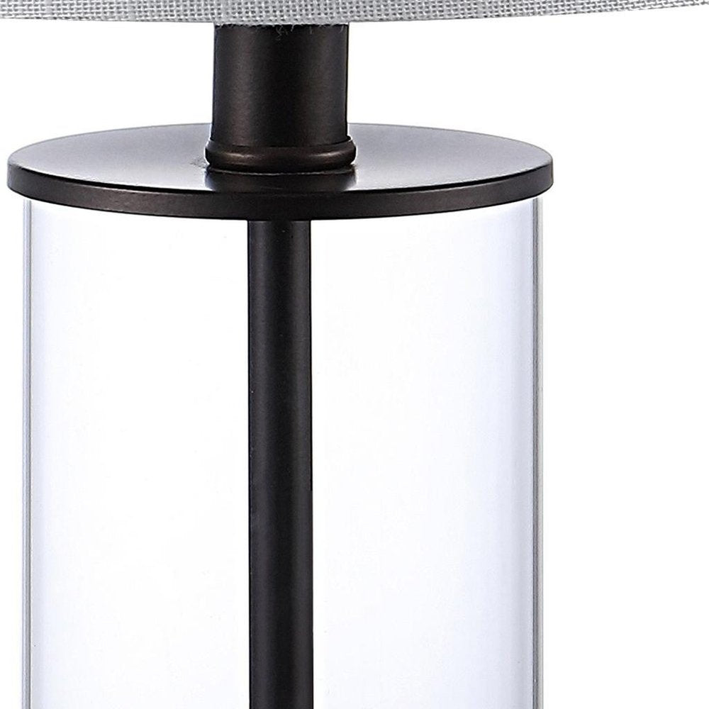 Set of Two 21" Antiqued Bronze USB Table Lamps With Drum Shades