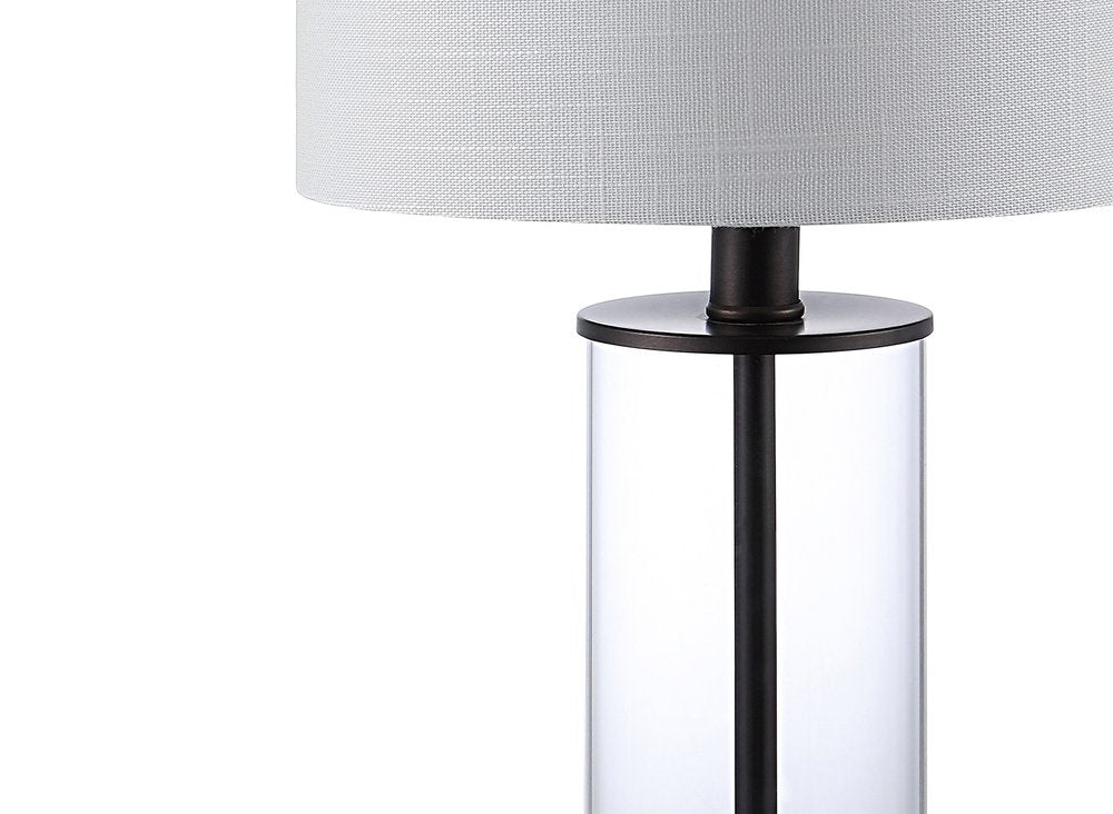 Set of Two 21" Antiqued Bronze USB Table Lamps With Drum Shades on a white background