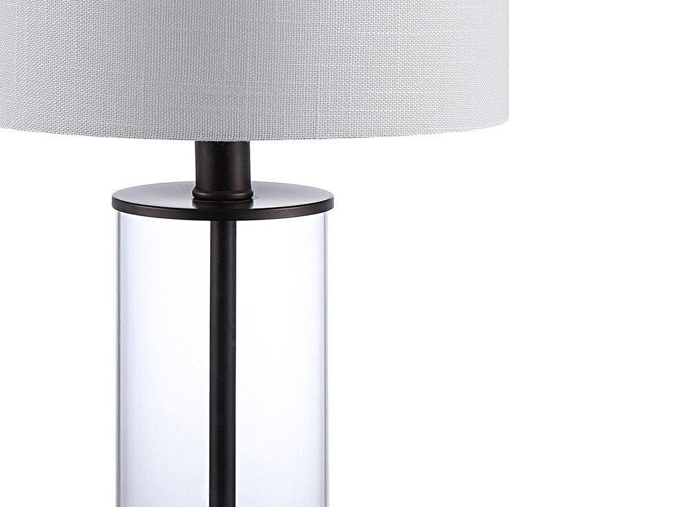 Set of Two 21" Antiqued Bronze USB Table Lamps With Drum Shades on a white background