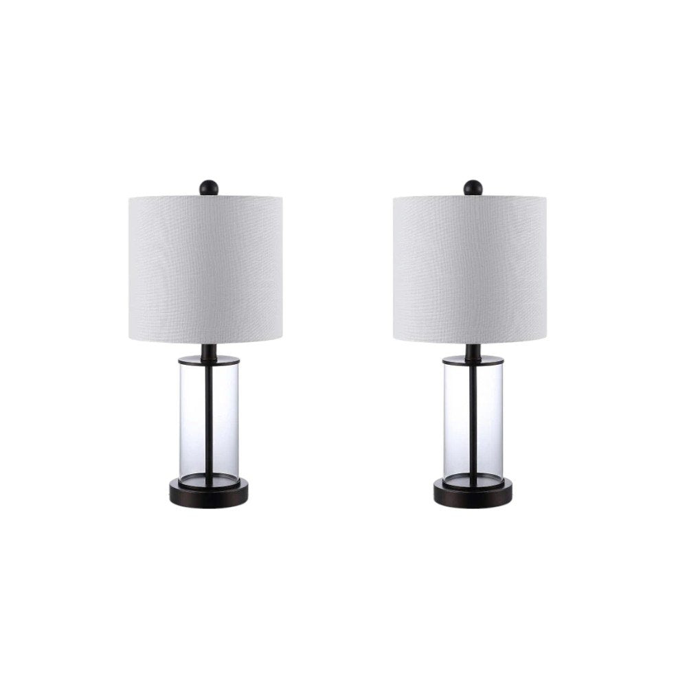 Set of Two 21" Antiqued Bronze USB Table Lamps With Drum Shades