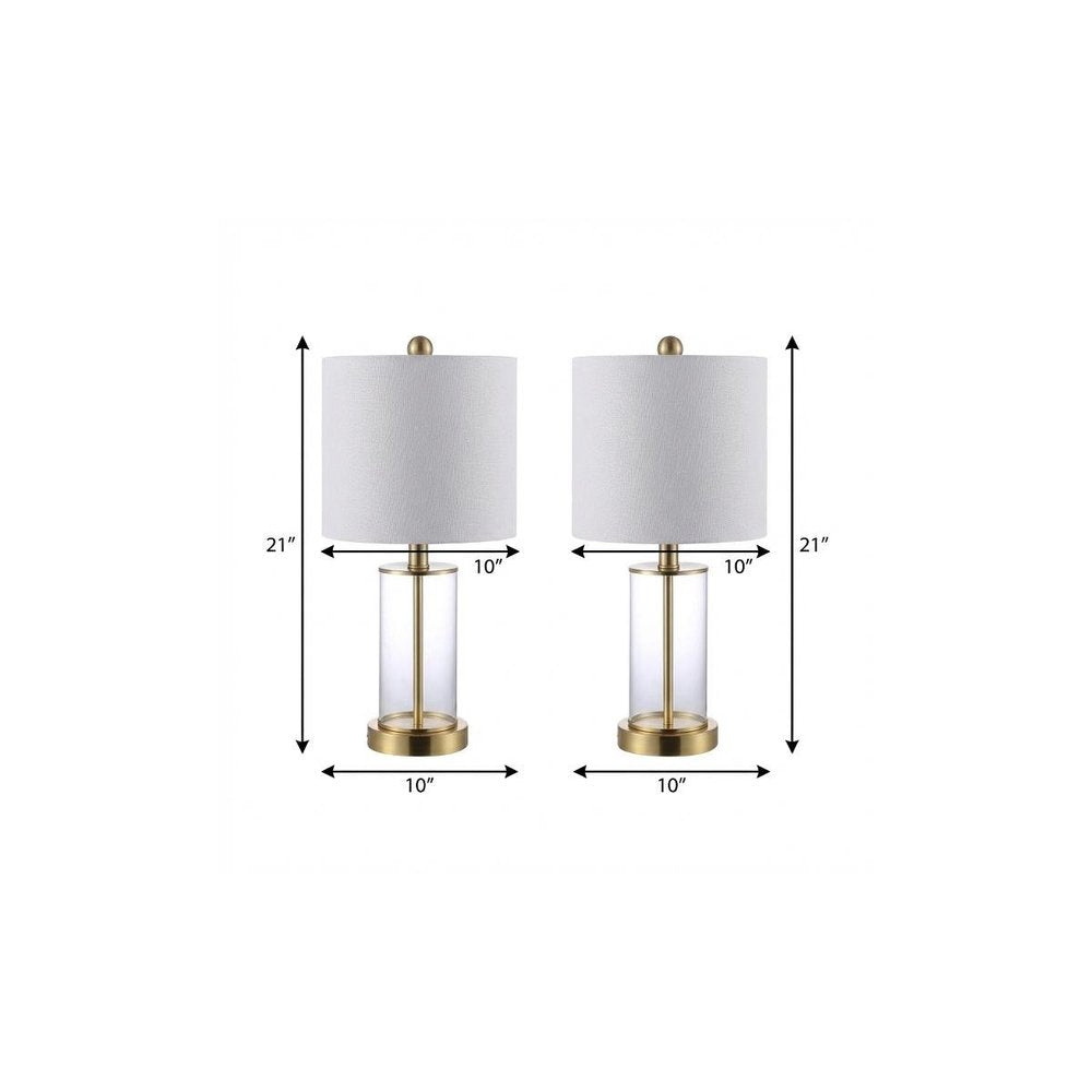 Set of Two 21" Gold USB Table Lamps With Drum Shades