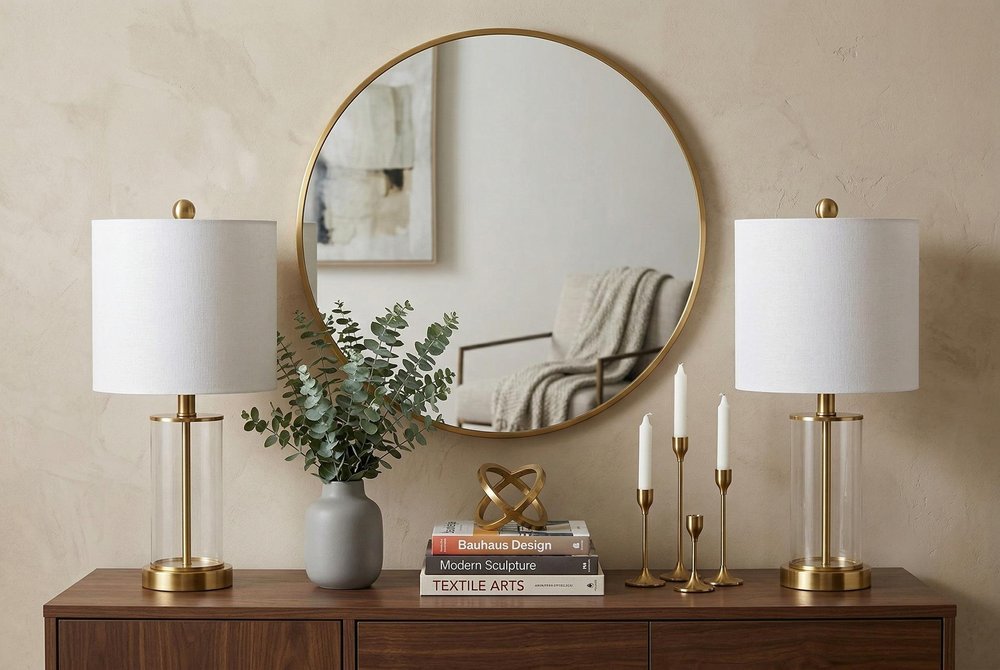Set of Two 21" Gold USB Table Lamps With Drum Shades
