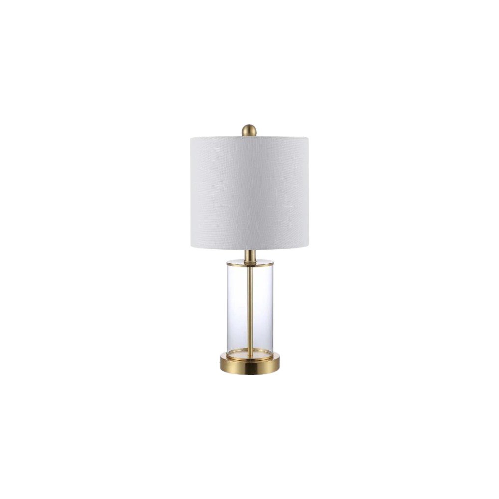 Set of Two 21" Gold USB Table Lamps With Drum Shades on a white background