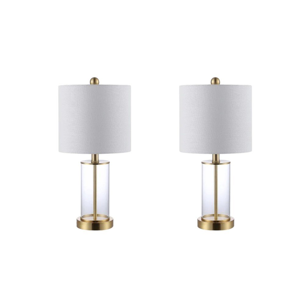 Set of Two 21" Gold USB Table Lamps With Drum Shades