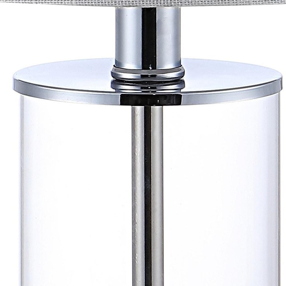 Set of Two 21" Silver USB Table Lamps With Drum Shades