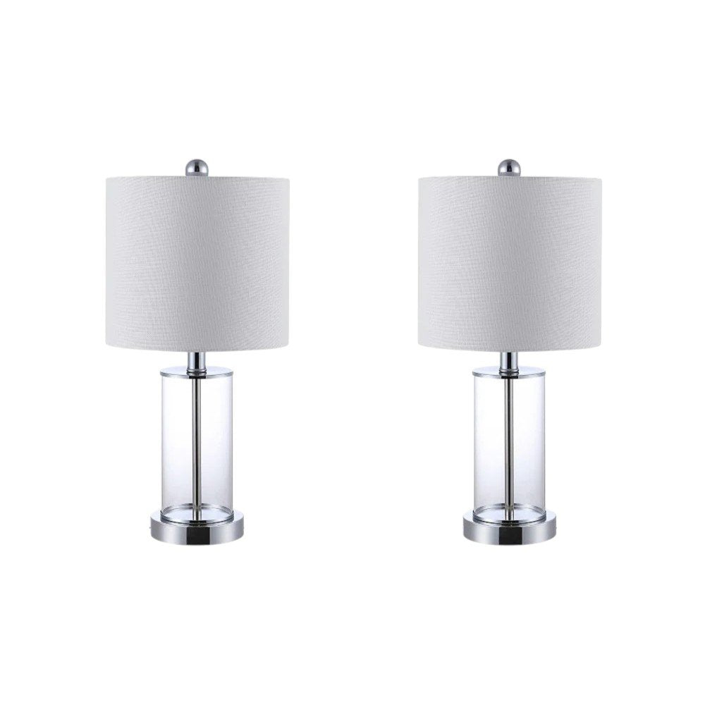 Set of Two 21" Silver USB Table Lamps With Drum Shades