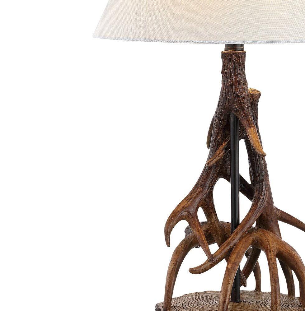 26" Dark Brown Antlers Table Lamp With Empire Shade. Table lamp isolated on a plain white background, in a dark brown finish.