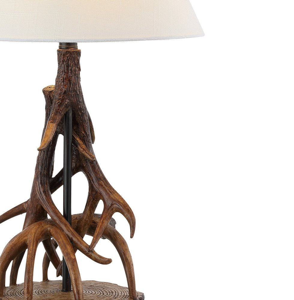 26" Dark Brown Antlers Table Lamp With Empire Shade. Table lamp isolated on a plain white background, finished in dark brown.