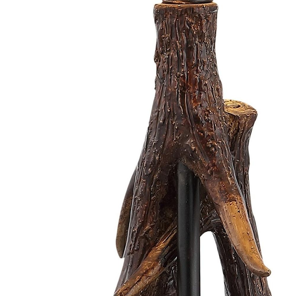 26" Dark Brown Antlers Table Lamp With Empire Shade. Table lamp isolated on a plain white background, in a dark brown finish.